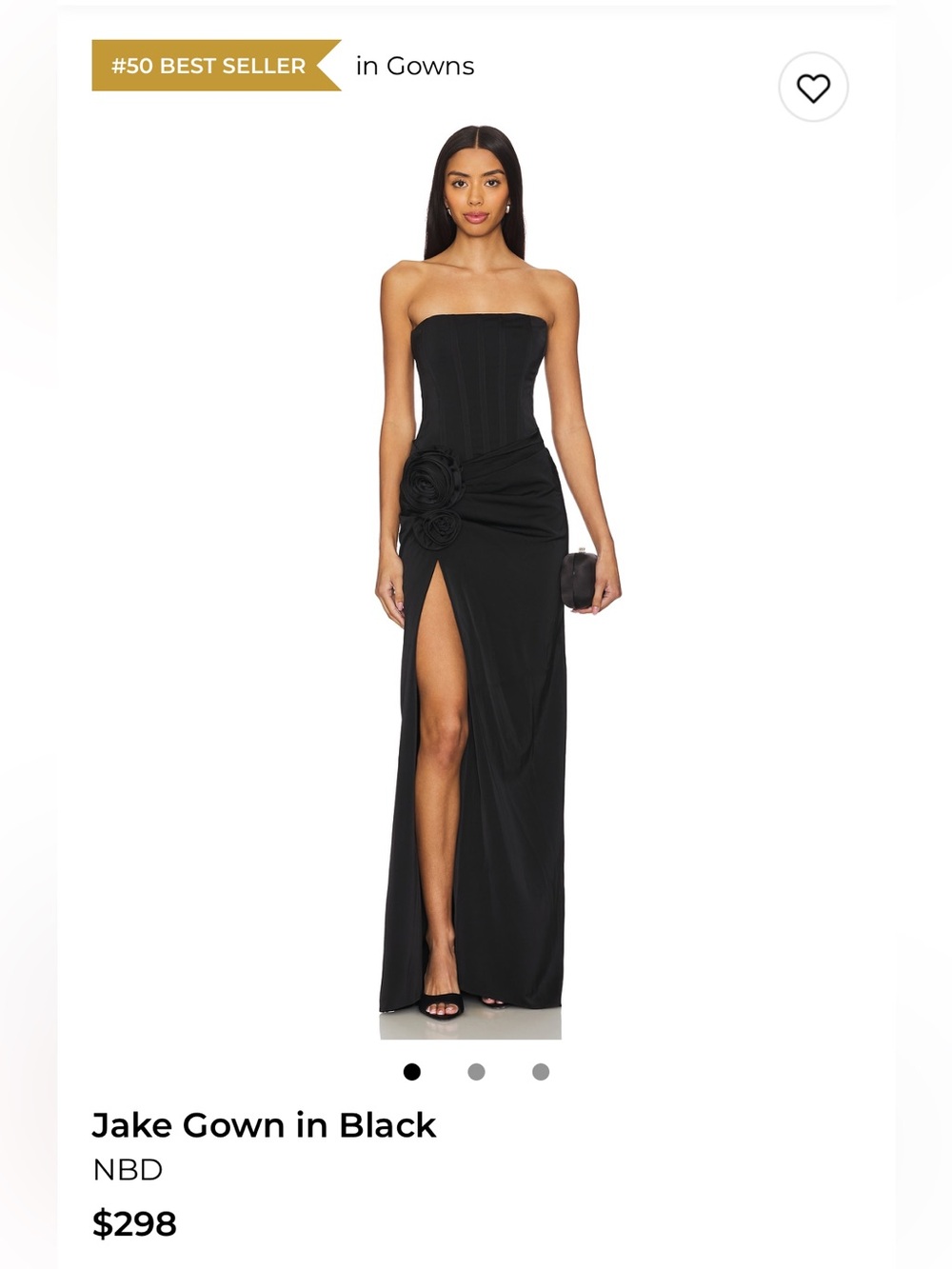 NBD Strapless Black Evening Gown with Rosette and High Slit